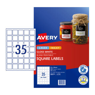 Avery Label Square Gloss White L7119 35x35mm - 35Up Pack 10