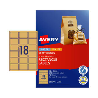 Avery Label Kraft Rectangle Brown L7110 62x42mm - 18Up Pack 15