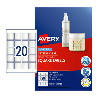 Avery Laser Label Square Clear L7126 45x45mm - 20Up Pack 20