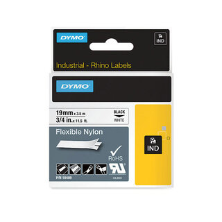 Dymo Rhino Industrial Flexible Nylon Tape Black on White 19mm x 3.5m (18489)