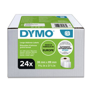 Dymo LabelWriter Large Address Labels - 36mm x 89mm Carton of 24 Rolls of 260 Labels (S0722390)