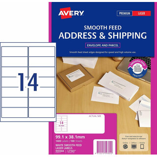 Avery Laser Label Smooth Feed 99.1X38.1mm L7163 14UP - 100 Sheets - 5 Pack